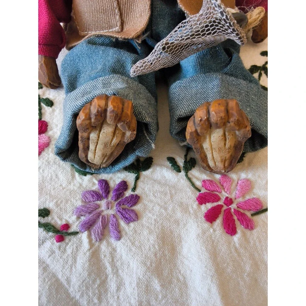 Vintage Heartfelt Ted's Handmade Wooden Fly Fishing Fisherman Bear Teddy